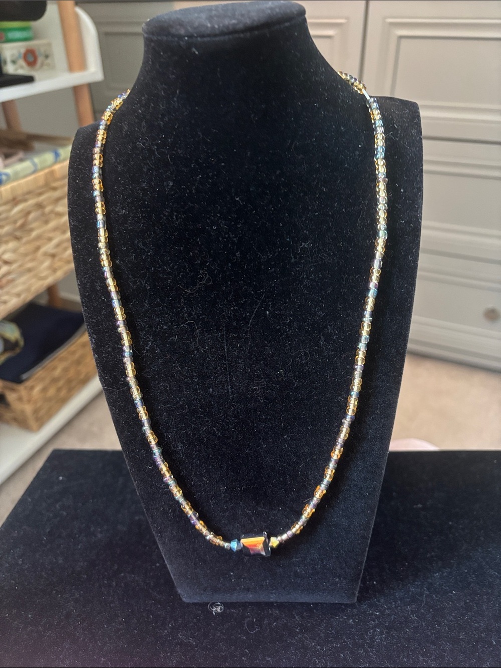 Handmade Multicolor Beaded Women’s Necklace - Gold Accent
